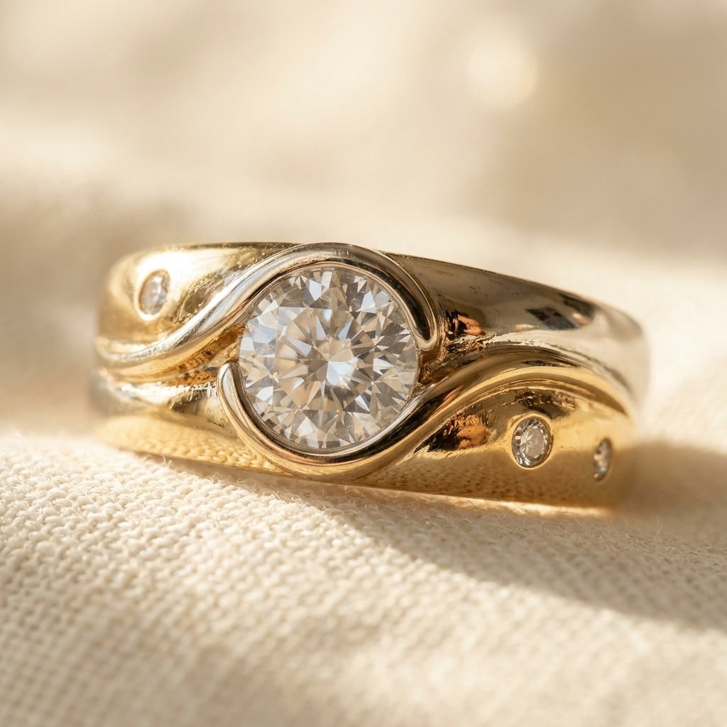 Two Tone Gold Bezel Round Diamond Ring