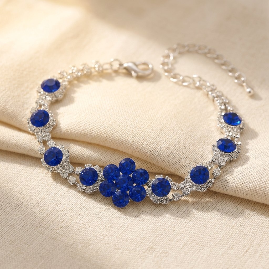 Silver Blue Sapphire Floral Pendant Necklace