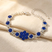 Silver Blue Sapphire Floral Pendant Necklace