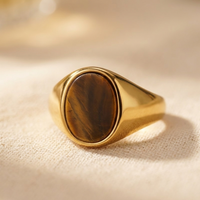Gold Oval Tiger's Eye Stone Signet Ring