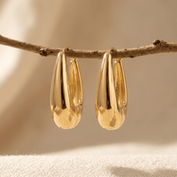 Elegant Gold Polished Teardrop Hoop Earrings
