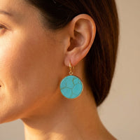 Boho Gold Turquoise Veined Round Earrings