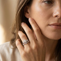 Vintage Silver Filigree Round Cubic Zirconia Ring Set