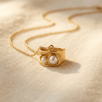 Elegant Gold Pearl Oval Ring Necklace