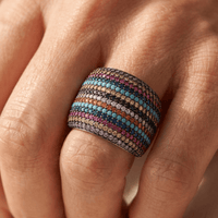 Sparkling Synthetic Zirconia Carved Pattern Wide Ring