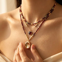 Boho Gold Garnet Heart Layered Necklace