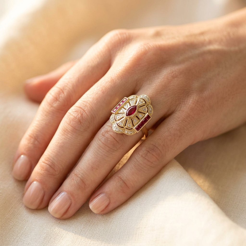 Vintage Gold Ruby Filigree Teardrop Ring