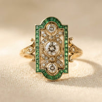 Art Deco Gold Diamond Emerald Ring