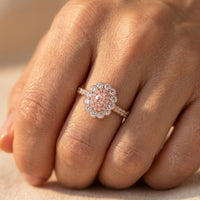 Rose Gold Morganite Halo Oval Ring