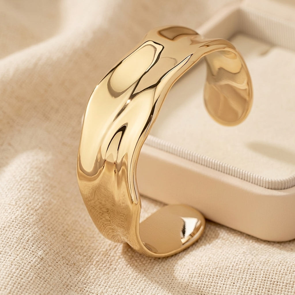 Elegant Minimalist Gold Pleated Cuff Bracelet