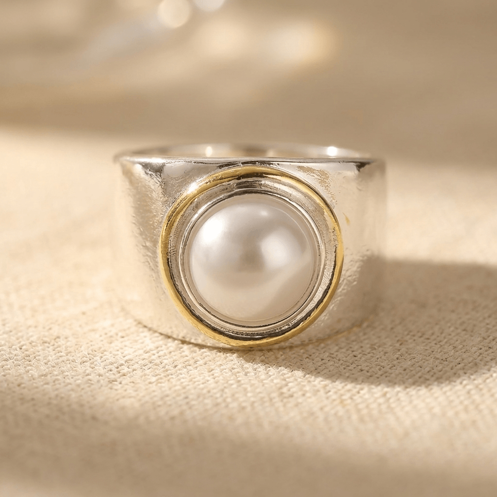 Vintage Silver Gold Pearl Statement Ring