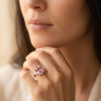 Gold Pink Tourmaline Cushion Ring