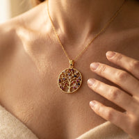 Gold Filigree Colorful Stone Tree Necklace