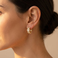 Gold Cubic Zirconia Triple Heart Hoop Earrings