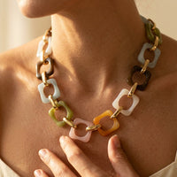 Colorful Gold Square Link Necklace