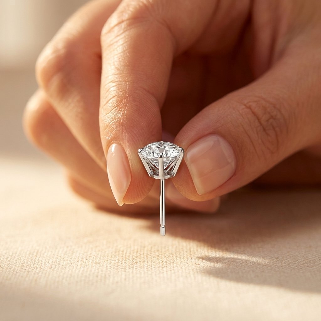 Classic Silver Round Moissanite Stud Earrings