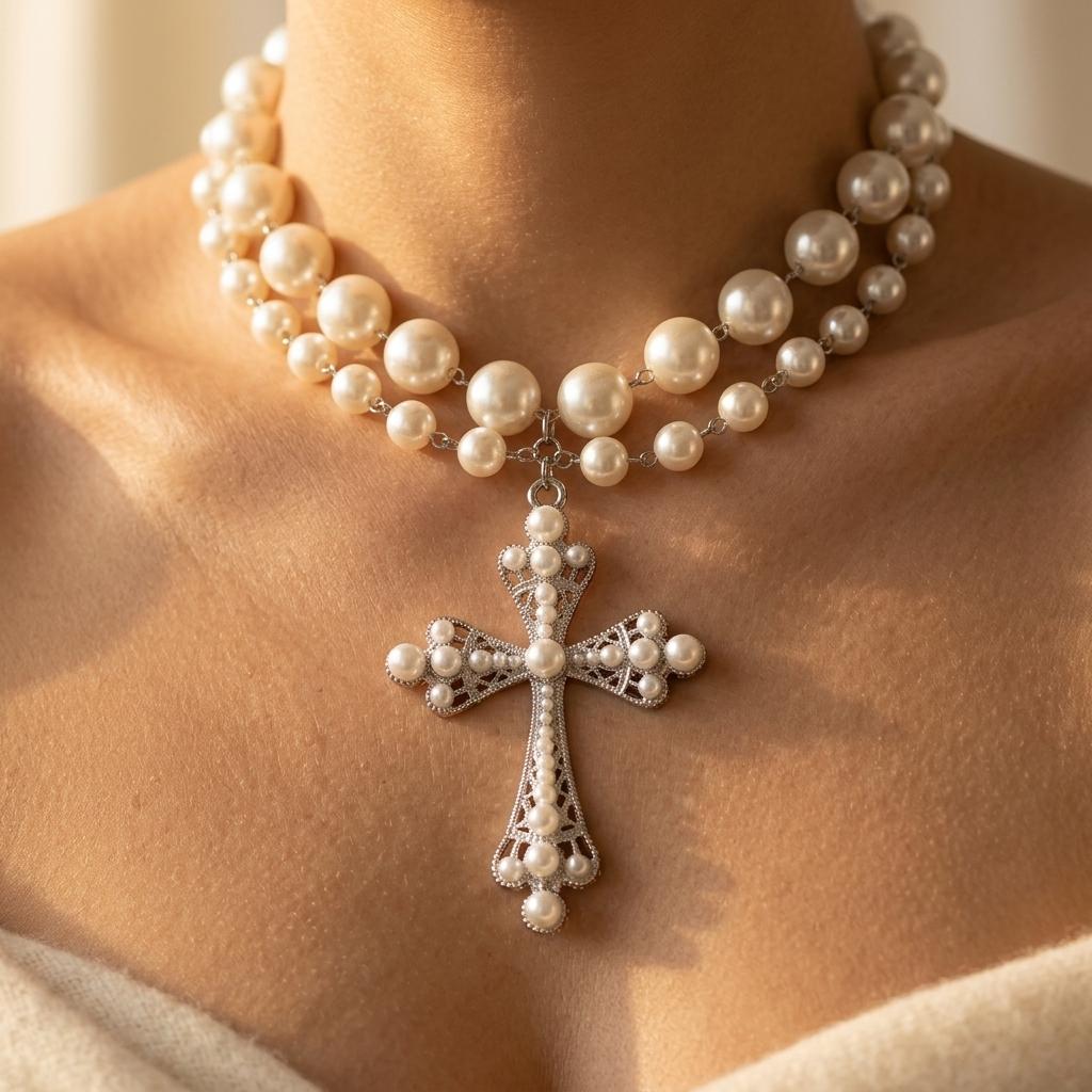 Pearl Inlaid Layered Necklace Jewelry Set