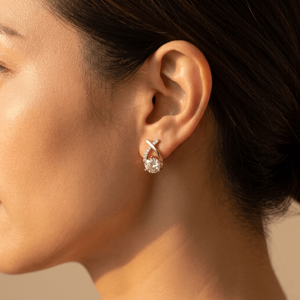 Gold Teardrop Champagne Cubic Zirconia Stud Earrings