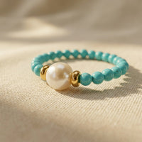 Vintage Gold Turquoise Pearl Beaded Ring