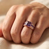 Elegant Vintage Style Rectangular Purple Zirconia Ring