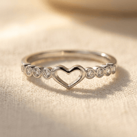 Silver Open Heart Diamond Accent Ring