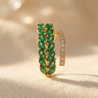 Gold Emerald Marquise Leaf Ring