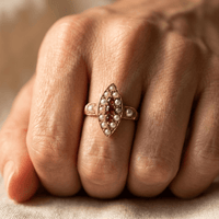 Vintage Gold Pearl Ruby Oval Ring