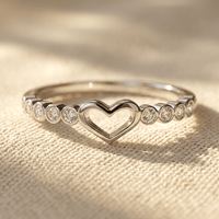 Silver Open Heart Diamond Accent Ring