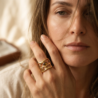 Gold Plated Geometric Brown Stone Cuff Ring