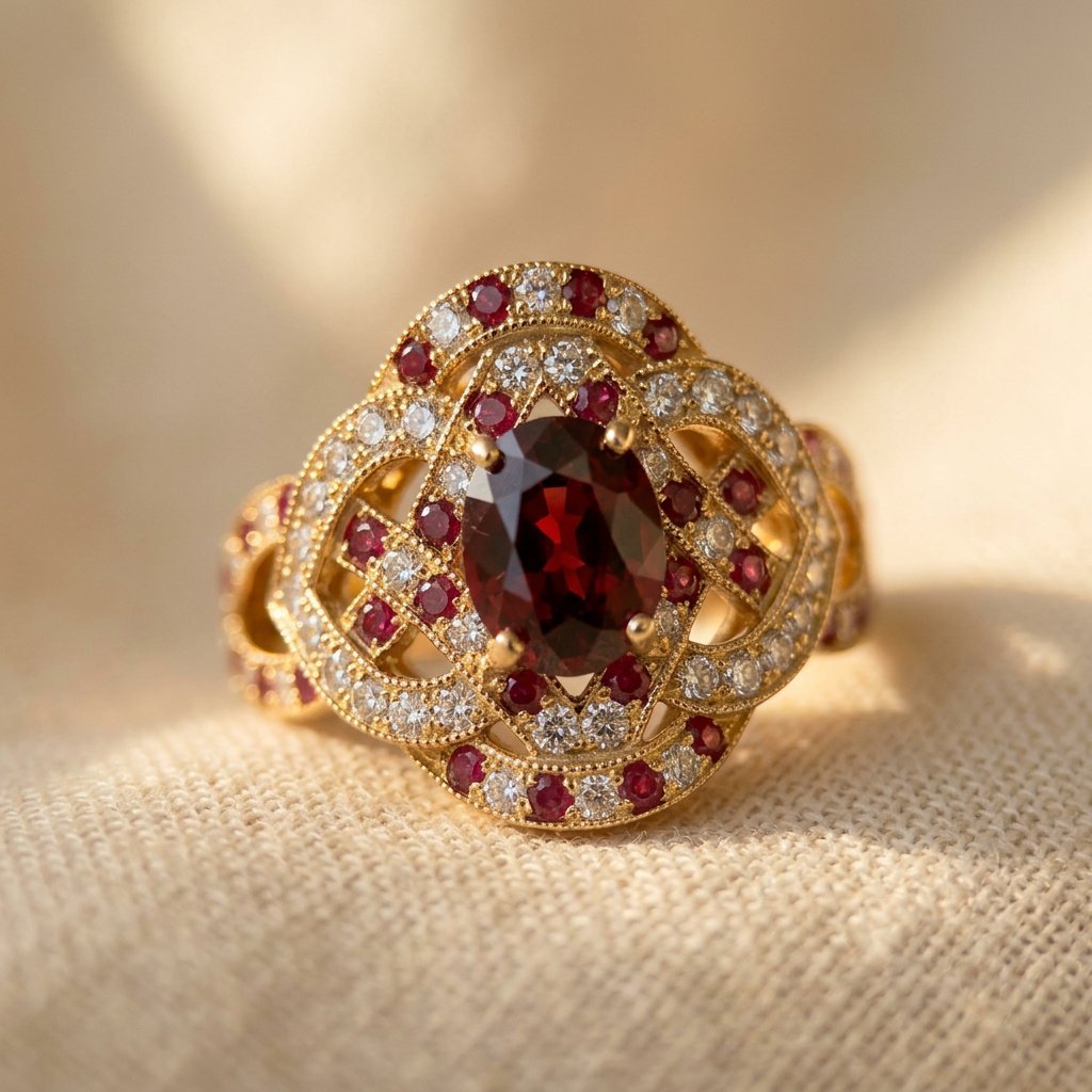 Vintage Gold Oval Ruby Filigree Ring