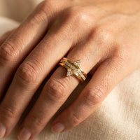 Geometric Gold Triangle Diamond Star Ring