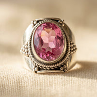 Vintage Silver Pink Tourmaline Oval Ring
