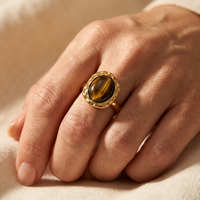 Gold Tigers Eye Oval Statement Ring