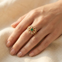 Gold Filigree Green Emerald Flower Ring