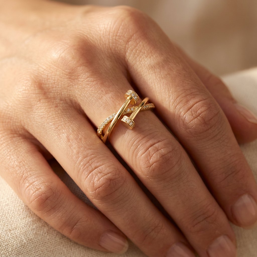 Gold Cubic Zirconia Crossover Ring