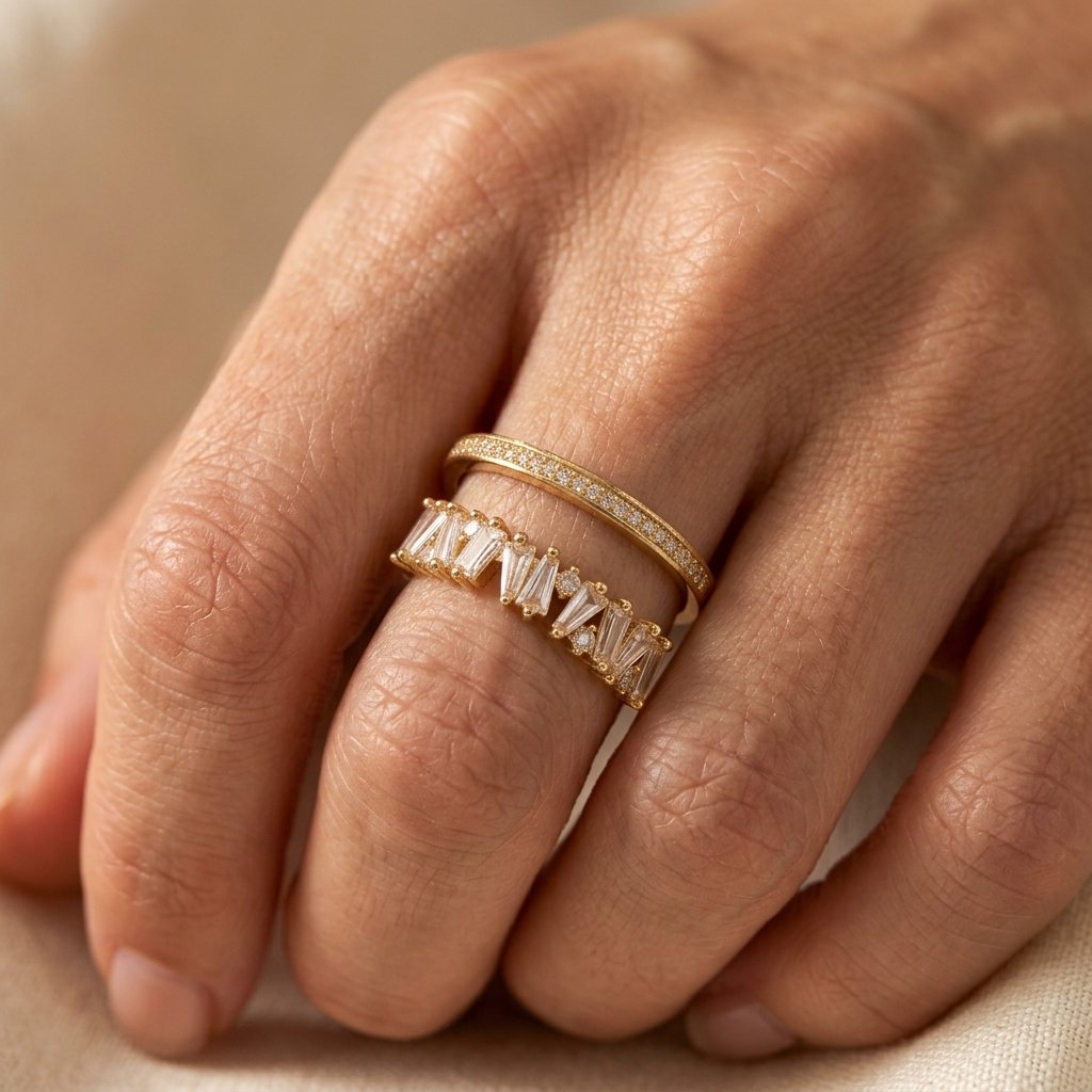 Gold Baguette Crystal Cuff Ring