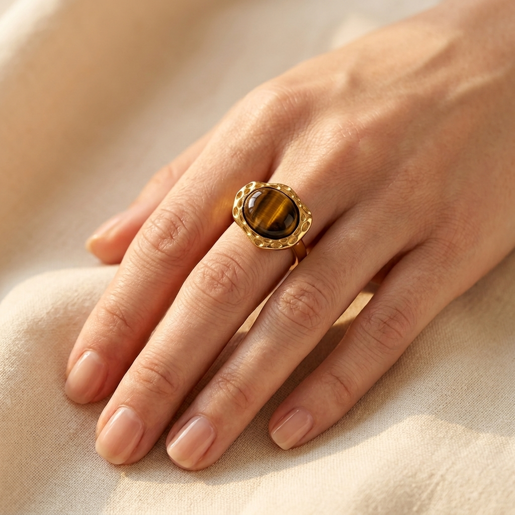 Gold Tigers Eye Oval Statement Ring