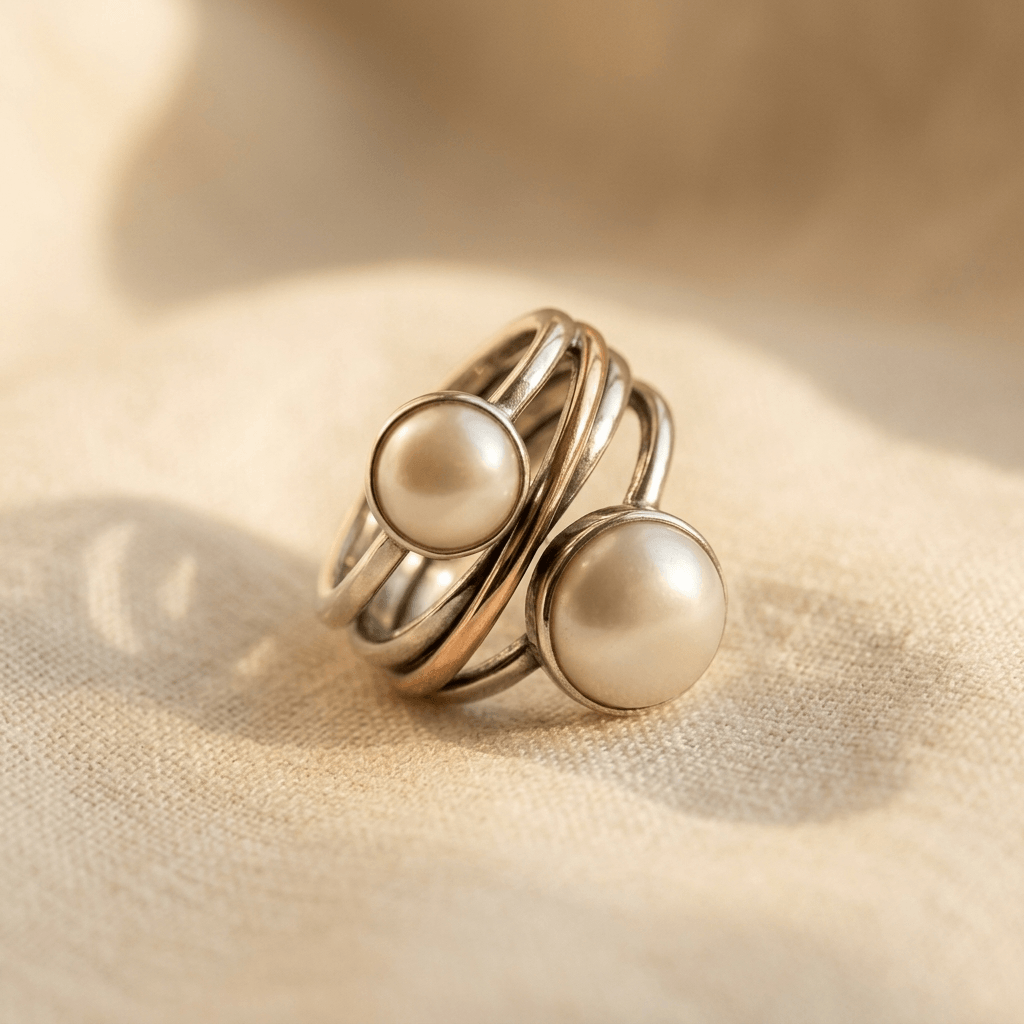 Vintage Gold Pearl Statement Ring Pair