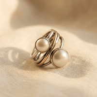 Vintage Gold Pearl Statement Ring Pair