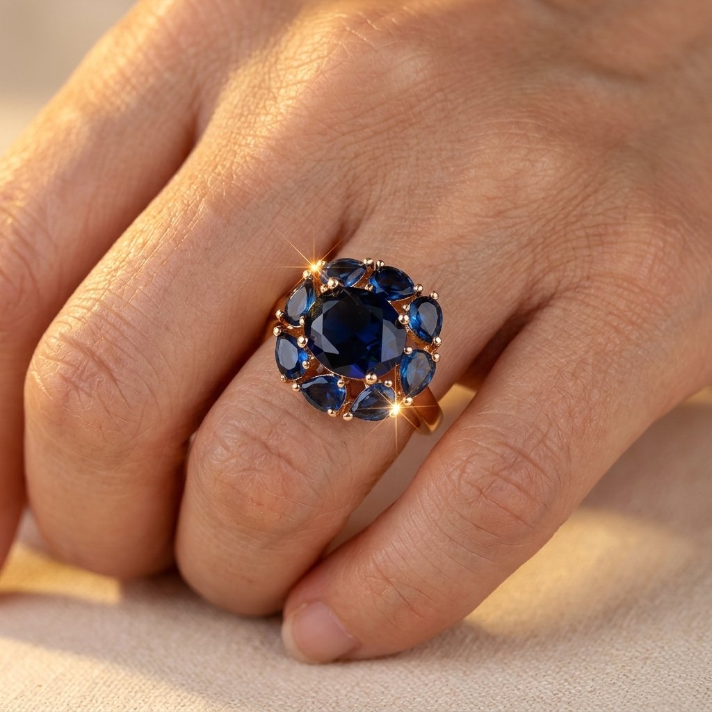 Vintage Gold Blue Sapphire Cluster Ring