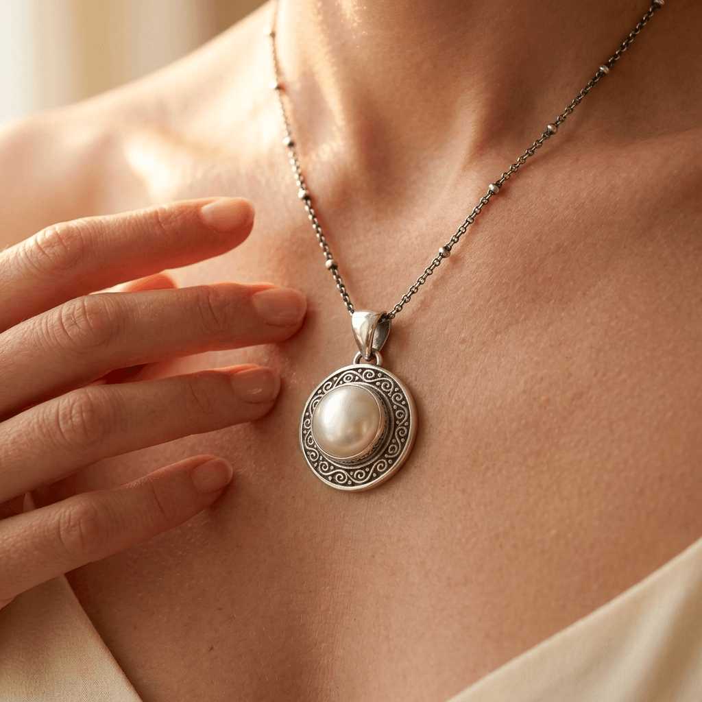 Bohemian Silver Pearl Beaded Ring Necklace