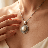 Bohemian Silver Pearl Beaded Ring Necklace