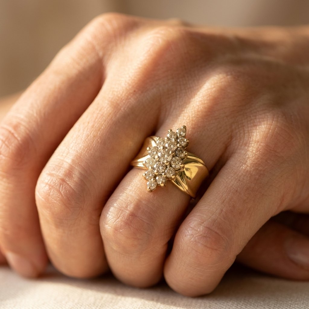 Gold Diamond Cluster Oval Ring