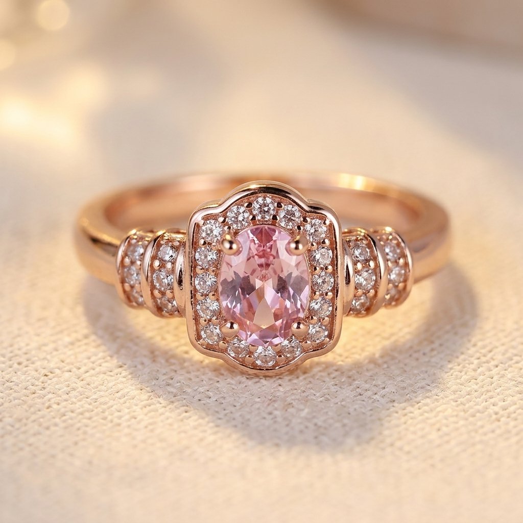 Rose Gold Pink Tourmaline Oval Ring