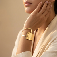 Gold Textured Square Open Cuff Bracelet