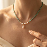 Vintage Gold Aventurine Pearl Drop Necklace