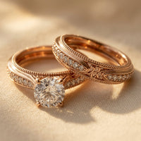 Rose Gold Round Cubic Zirconia Filigree Ring Set