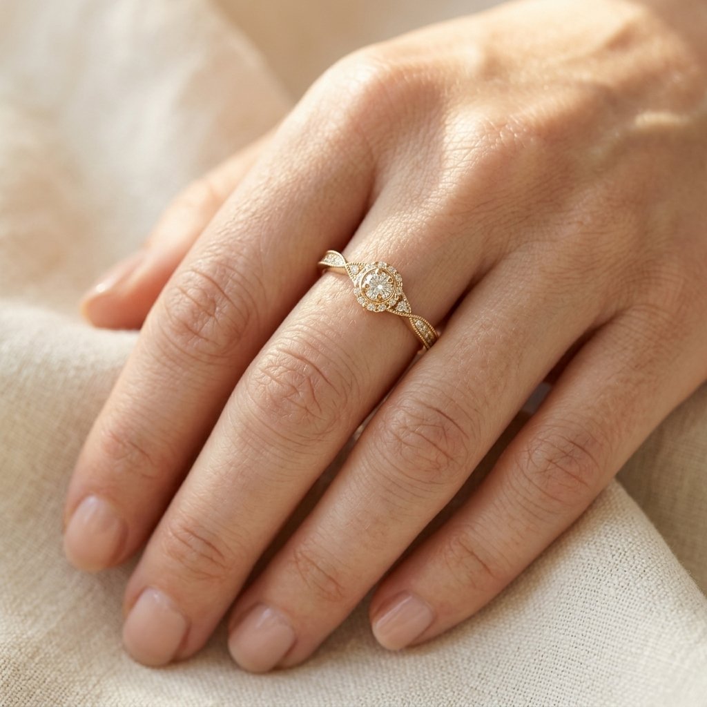 Vintage Gold Filigree Round Cubic Zirconia Ring