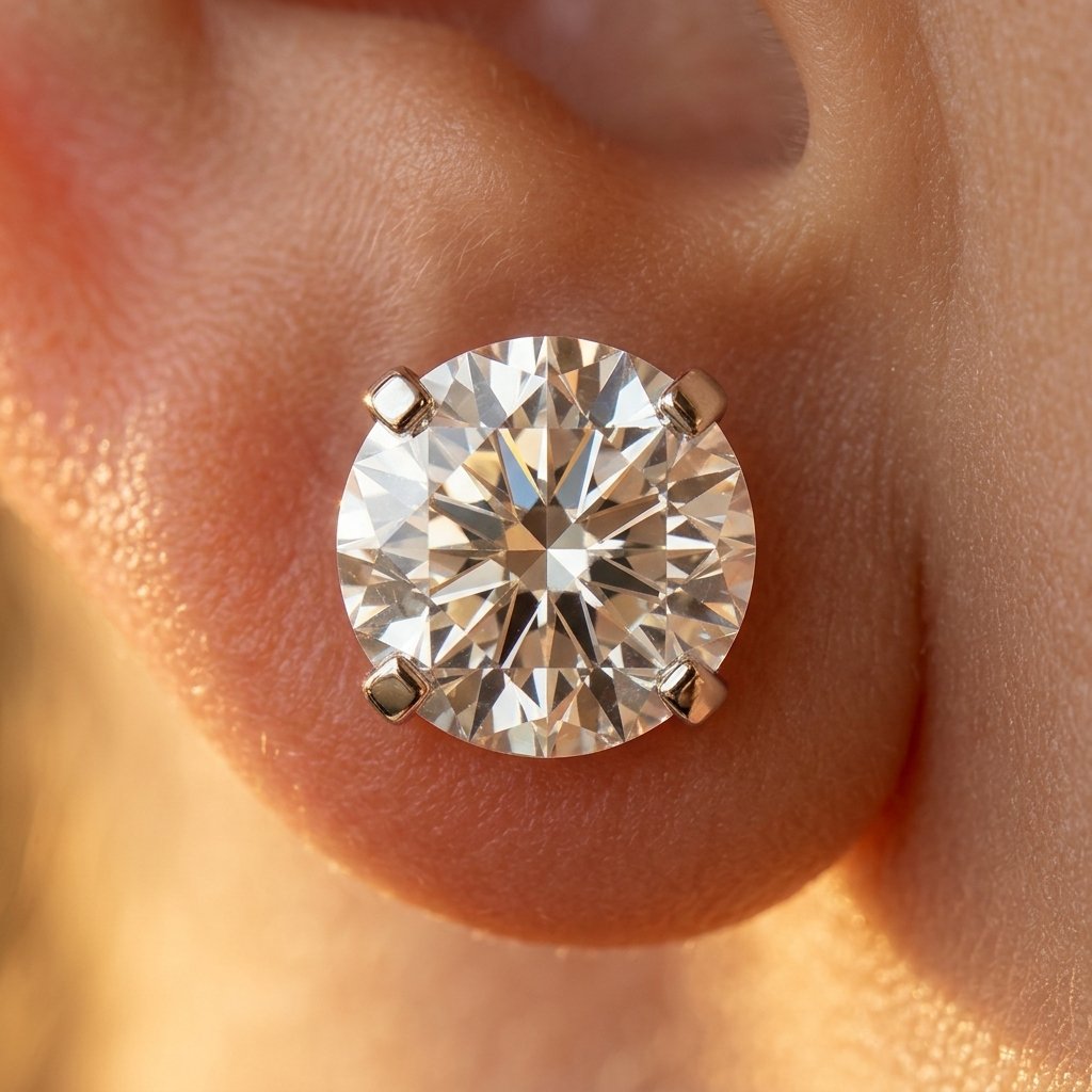 Classic Silver Round Moissanite Stud Earrings