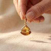 Gold Amber Cushion Fan Shaped Earrings